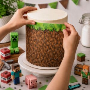 Lámina comestible para torta y galletas Fototorta Minecraft Steve y Alex