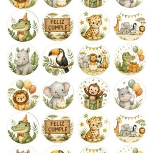 Lámina comestible para galletas Animales Selva Sabana León Elefante