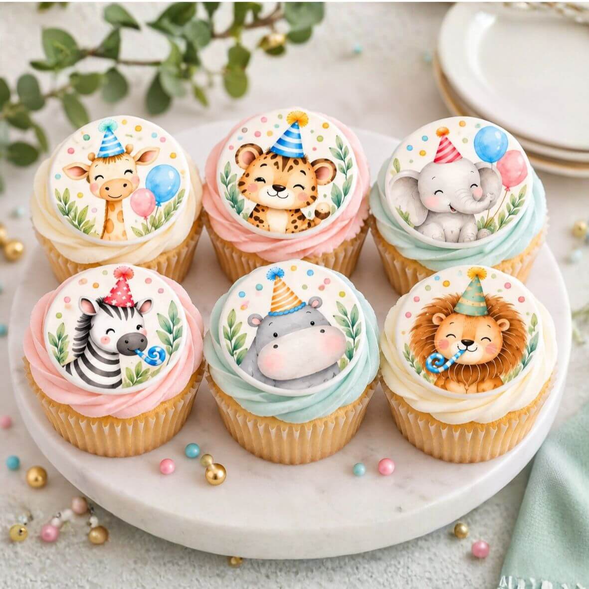Lámina comestible para galletas Animales Selva Sabana León Elefante - Imagen 3